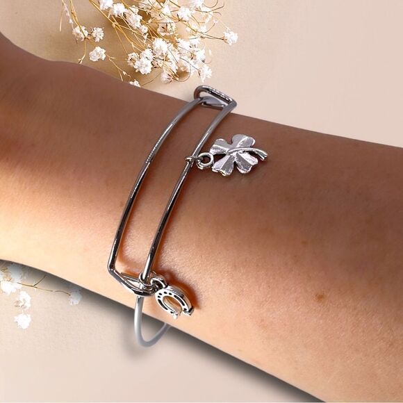 COPY - NWT Wool + Pepper Co. Good Luck Charms Silver Bangle Charm Bracelet - Picture 3 of 3